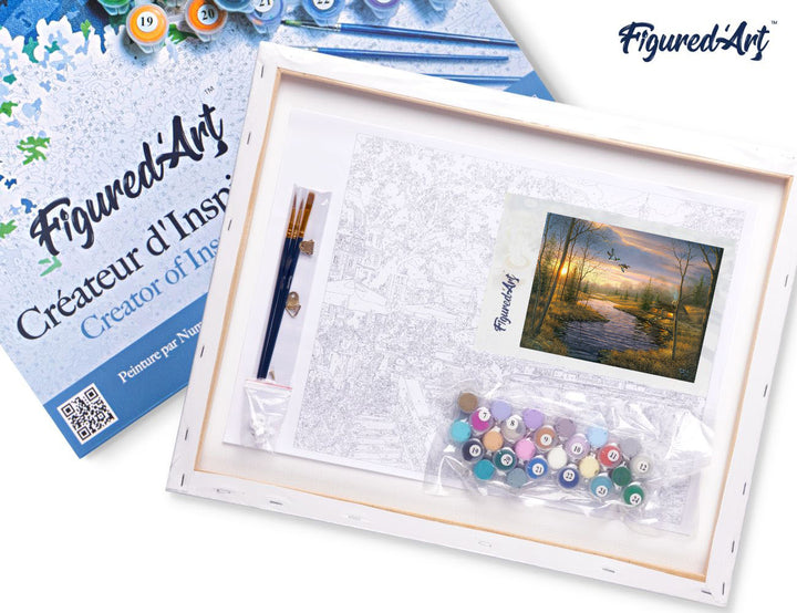 Figured'Art Malen nach Zahlen 40x50cm auf Keilrahmen gespannt Landhaus in der Abenddämmerung - Kidis Art