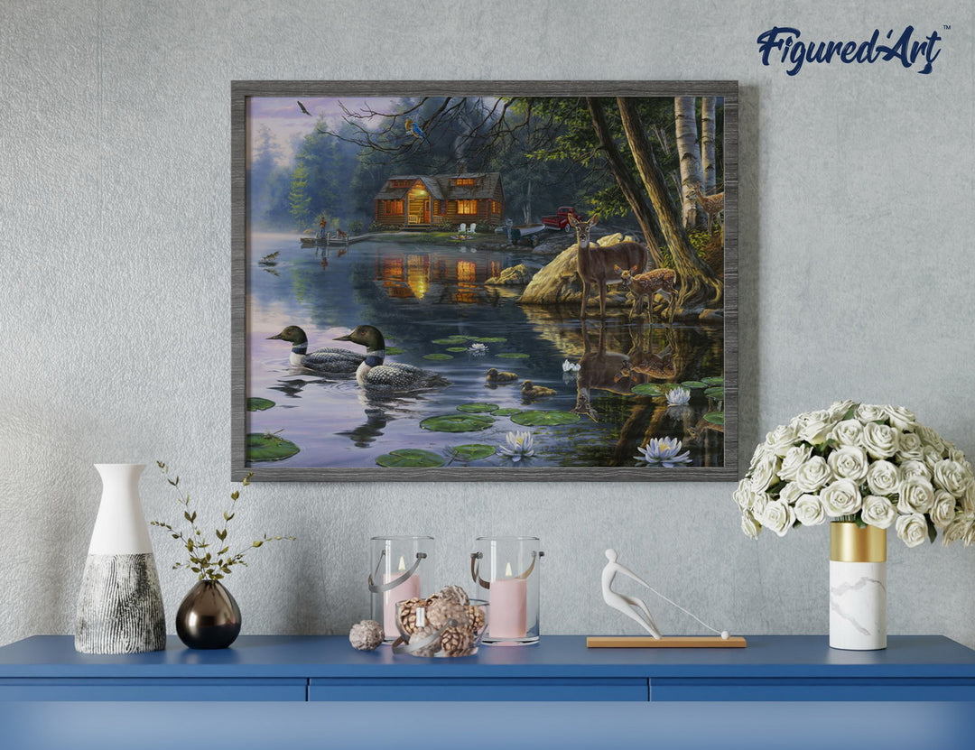 Malen nach Zahlen 40x50cm auf Keilrahmen gespannt Figured’Art Chalet am See