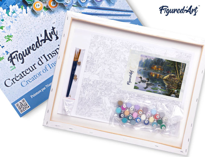 Figured'Art Malen nach Zahlen 40x50cm auf Keilrahmen gespannt Chalet am See - Kidis Art