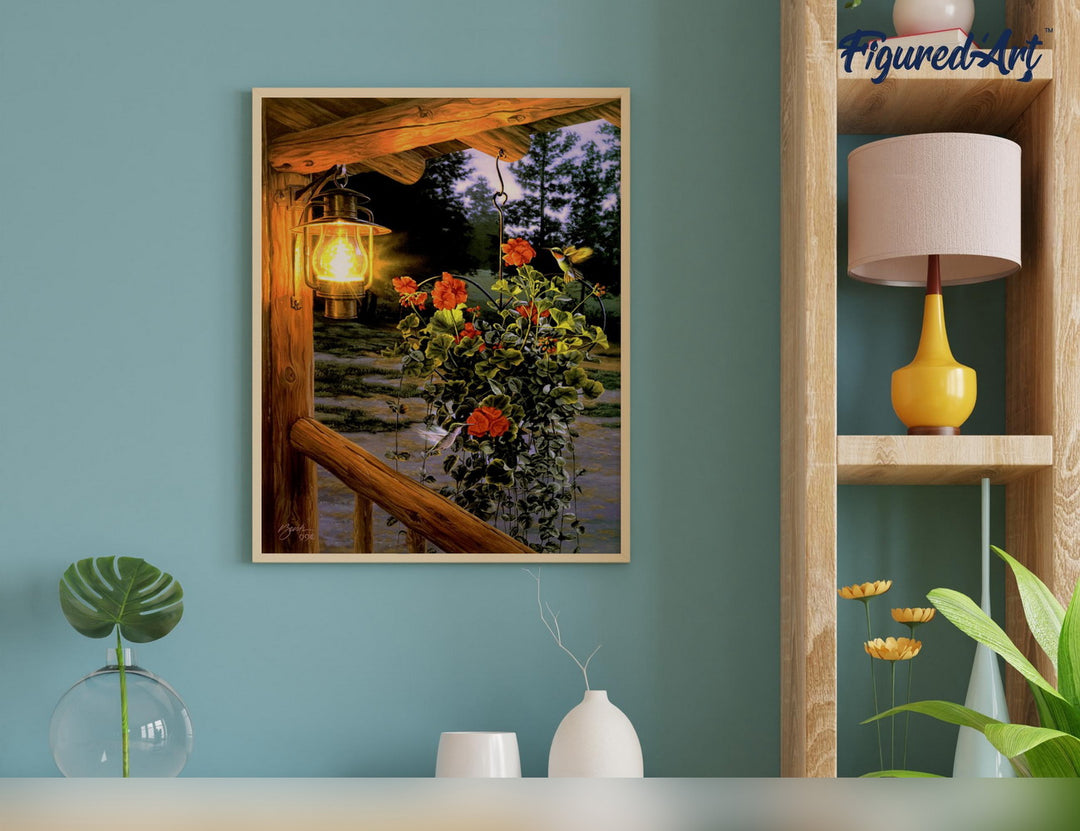Malen nach Zahlen 40x50cm auf Keilrahmen gespannt Figured’Art Laterne unter der Veranda