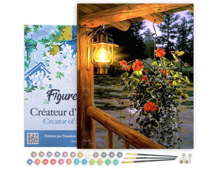Figured'Art Malen Nach Zahlen Set 40x50 cm Auf Keilrahmen Gespannt Laterne Unter Der Veranda - Kidis Art