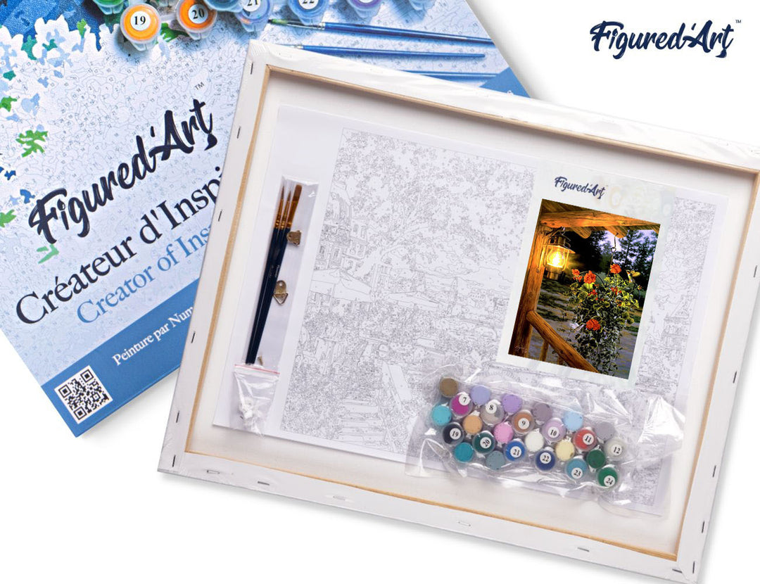 Figured'Art Malen Nach Zahlen Set 40x50 cm Auf Keilrahmen Gespannt Laterne Unter Der Veranda - Kidis Art