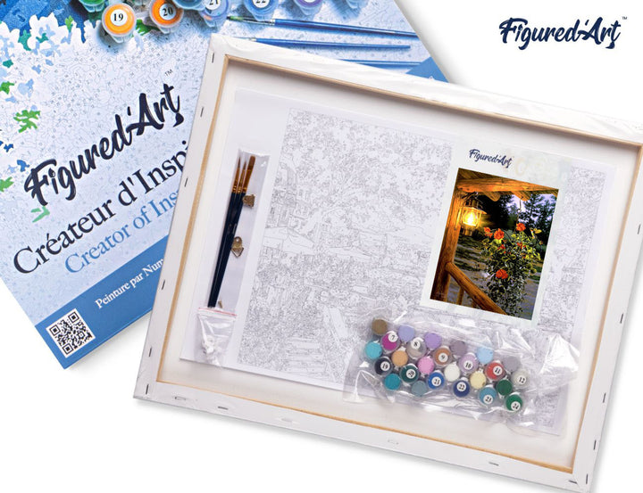 Figured'Art Malen Nach Zahlen Set 40x50 cm Auf Keilrahmen Gespannt Laterne Unter Der Veranda - Kidis Art