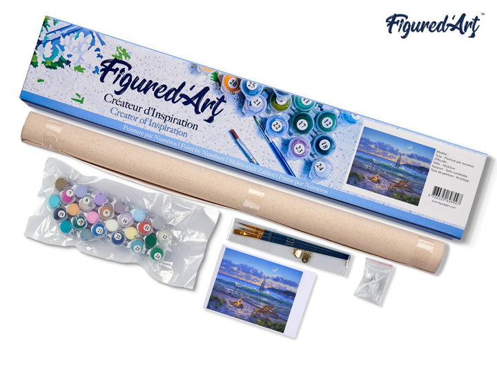 Malen nach Zahlen 40x50cm ohne Keilrahmen Figured’Art Abendlicher Strandausblick - Kidis Art