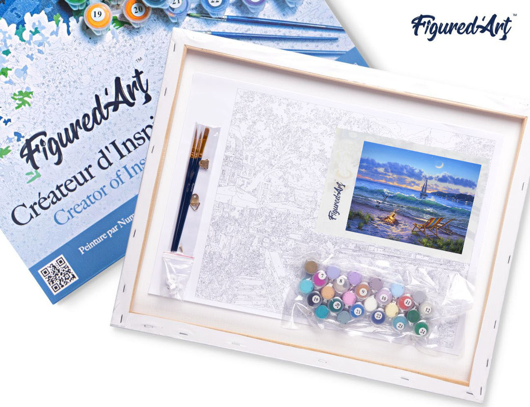 Malen nach Zahlen 40x50cm auf Keilrahmen gespannt Figured’Art Abendlicher Strandausblick