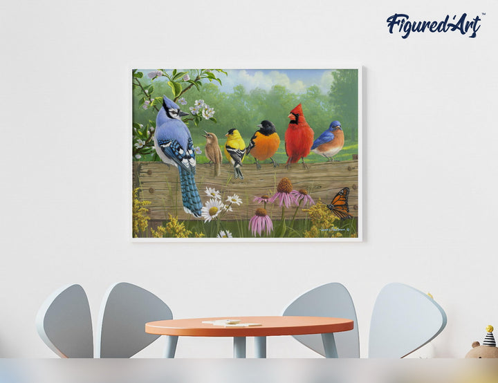 Malen nach Zahlen 40x50cm ohne Keilrahmen Figured’Art Vögel am Zaun