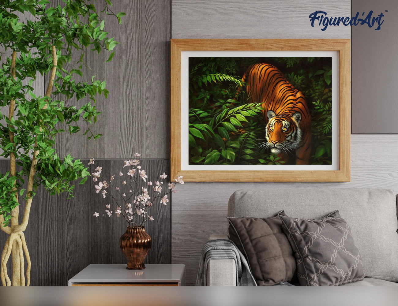 Malen nach Zahlen 40x50cm ohne Keilrahmen Figured’Art Tiger im Farne - Kidis Art