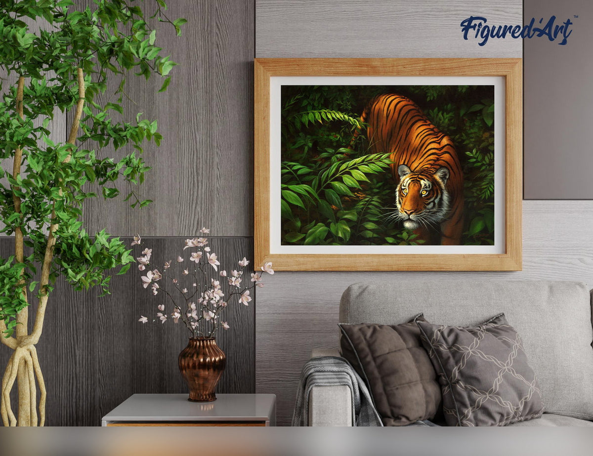 Malen nach Zahlen 40x50cm ohne Keilrahmen Figured’Art Tiger im Farne - Kidis Art