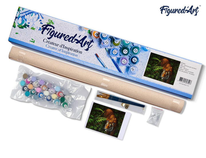 Malen nach Zahlen 40x50cm ohne Keilrahmen Figured’Art Tiger im Farne