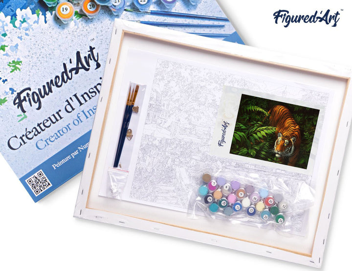 Malen nach Zahlen 40x50cm auf Keilrahmen gespannt Figured’Art Tiger im Farne - Kidis Art