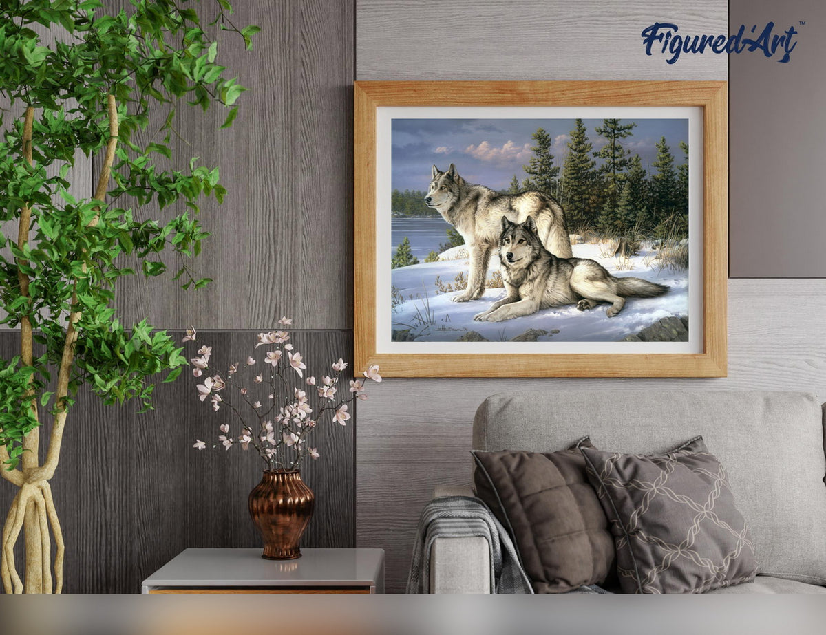Malen nach Zahlen 40x50cm auf Keilrahmen gespannt Figured’Art Wolfspaar - Kidis Art