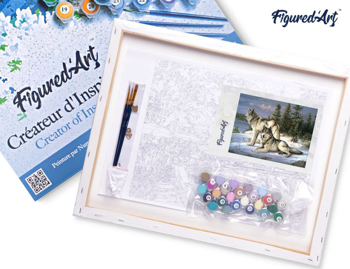 Figured'Art Malen nach Zahlen 40x50cm auf Keilrahmen gespannt Wolfspaar - Kidis Art