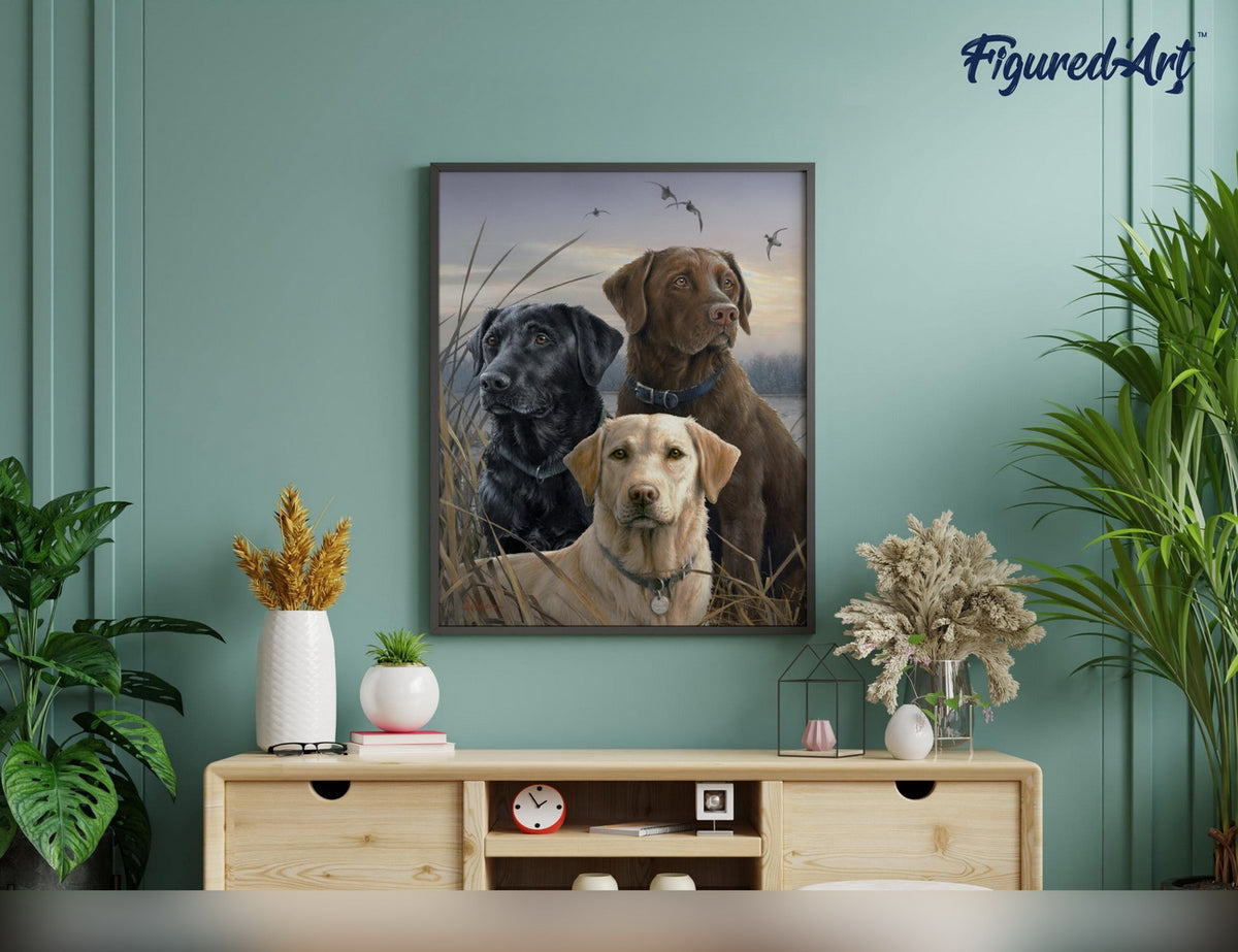 Malen nach Zahlen 40x50cm ohne Keilrahmen Figured’Art Labrador-Trio - Kidis Art