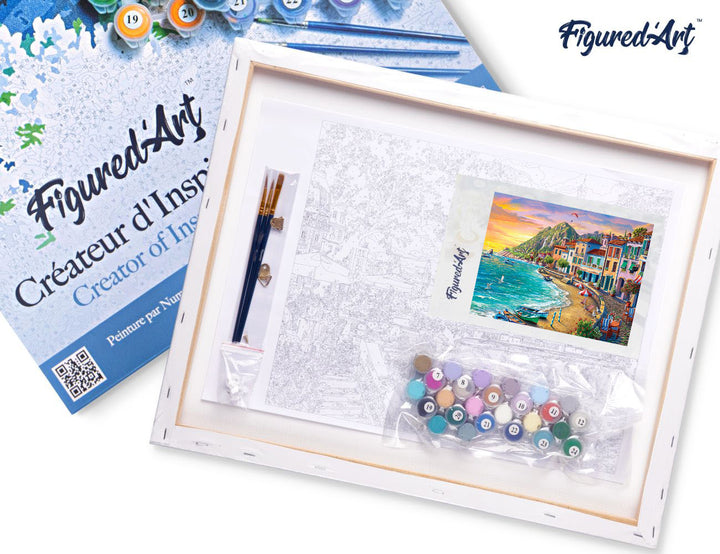 Malen nach Zahlen 40x50cm auf Keilrahmen gespannt Figured’Art Strandurlaub - Kidis Art