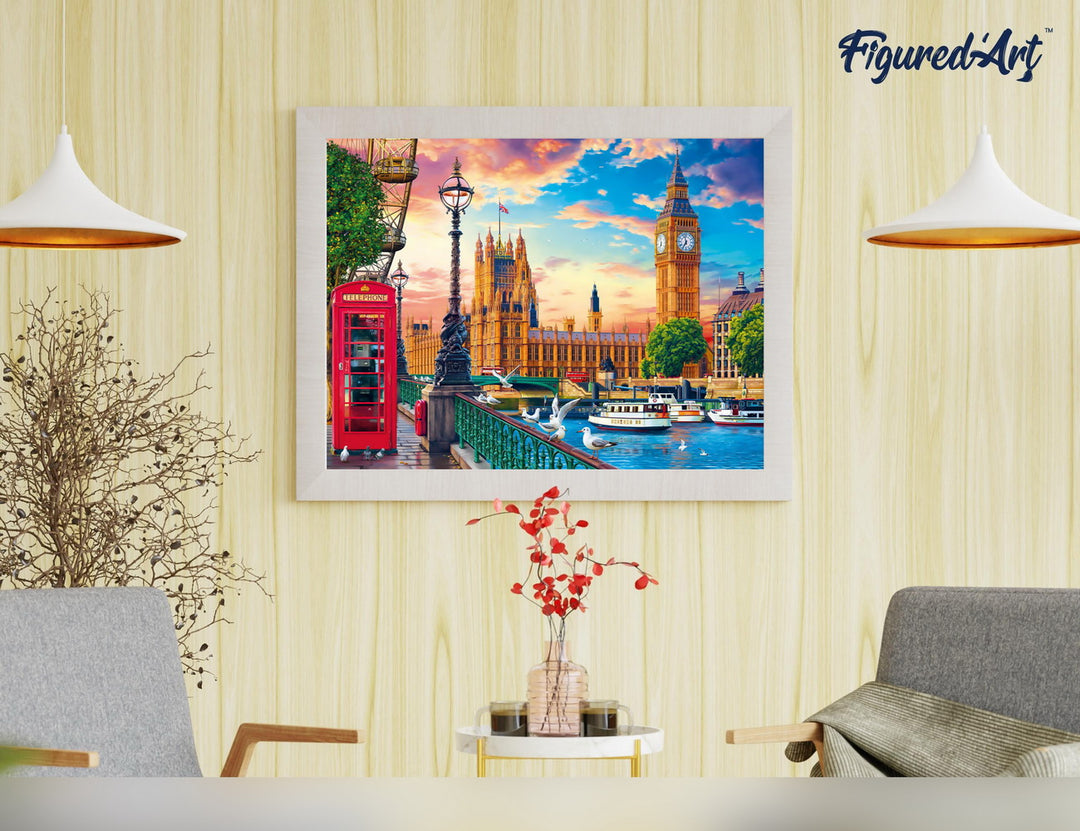 Malen nach Zahlen 40x50cm auf Keilrahmen gespannt Figured’Art Frühling in London