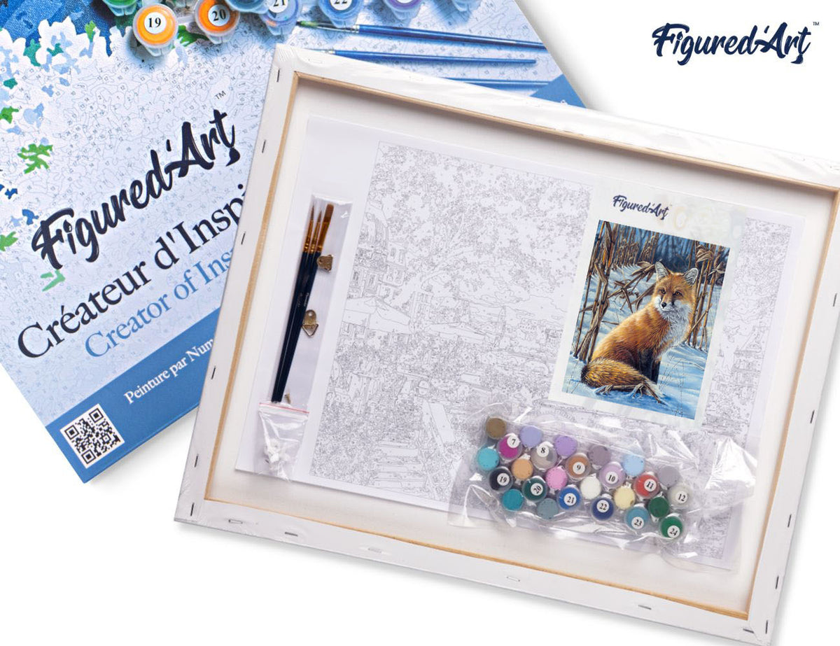 Malen nach Zahlen 40x50cm auf Keilrahmen gespannt Figured’Art Fuchs im Schnee - Kidis Art