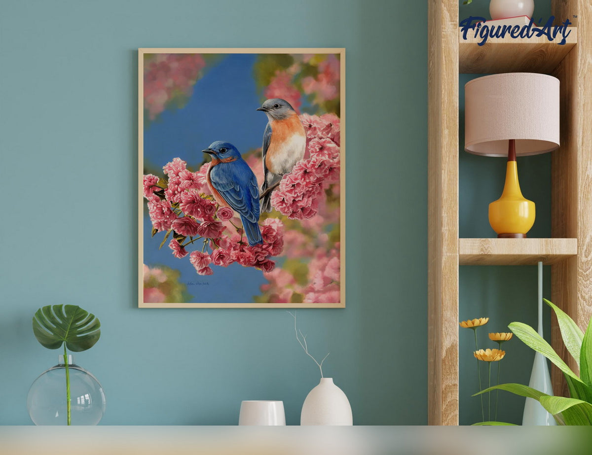 Malen nach Zahlen 40x50cm auf Keilrahmen gespannt Figured’Art Blaues Vogelpärchen - Kidis Art
