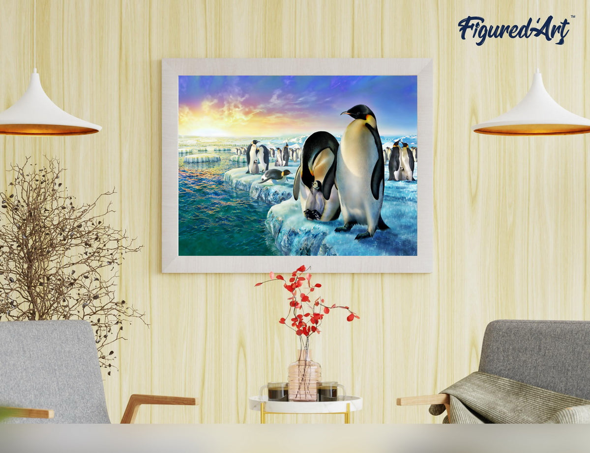 Malen nach Zahlen 40x50cm ohne Keilrahmen Figured’Art Pinguine auf Eisschollen - Kidis Art