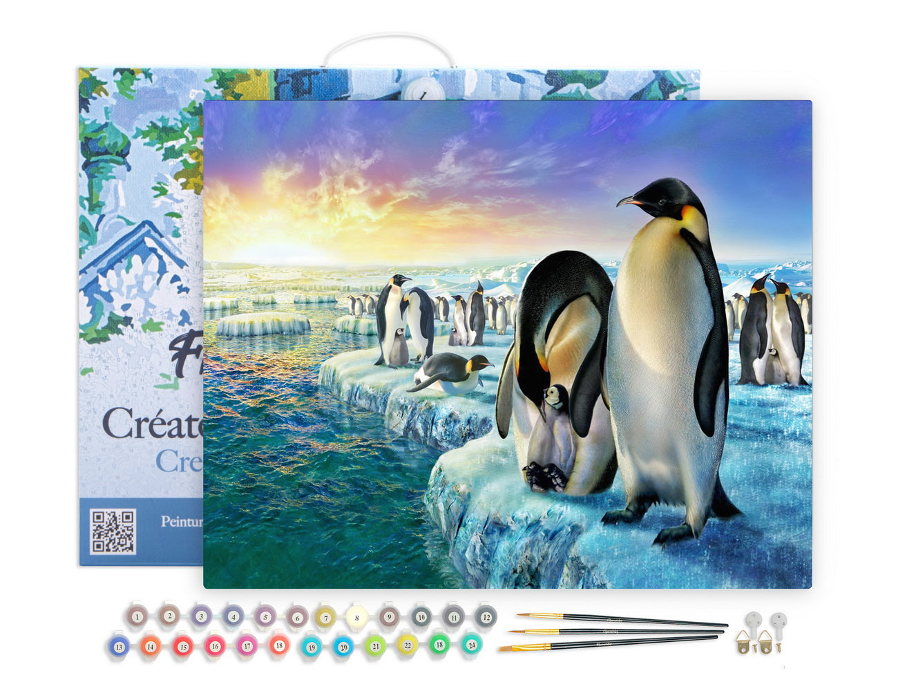 Figured'Art Malen Nach Zahlen 40x50 cm Auf Keilrahmen Vorgedruckte Leinwand Mit Acrylfarben Pinguine Auf Eisschollen - Kidis Art
