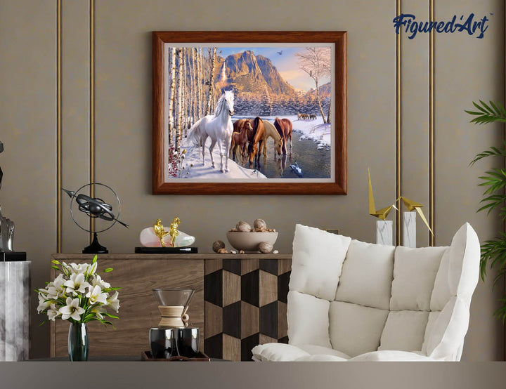 Figured'Art Malen nach Zahlen 40x50cm auf Keilrahmen gespannt Pferde im Winter - Kidis Art