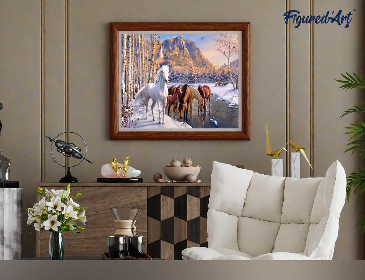 Malen nach Zahlen 40x50cm ohne Keilrahmen Figured’Art Pferde im Winter - Kidis Art