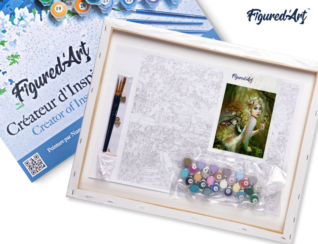 Figured'Art Malen Nach Zahlen Goldene Fee 40x50 cm Keilrahmen Komplettset Leinwand Farben Pinsel - Kidis Art