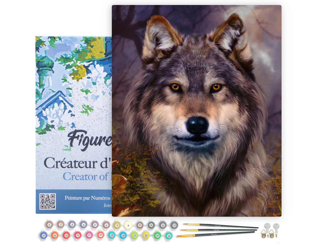 Figured'Art Malen nach Zahlen 40x50cm auf Keilrahmen gespannt Wolf Portrait - Kidis Art