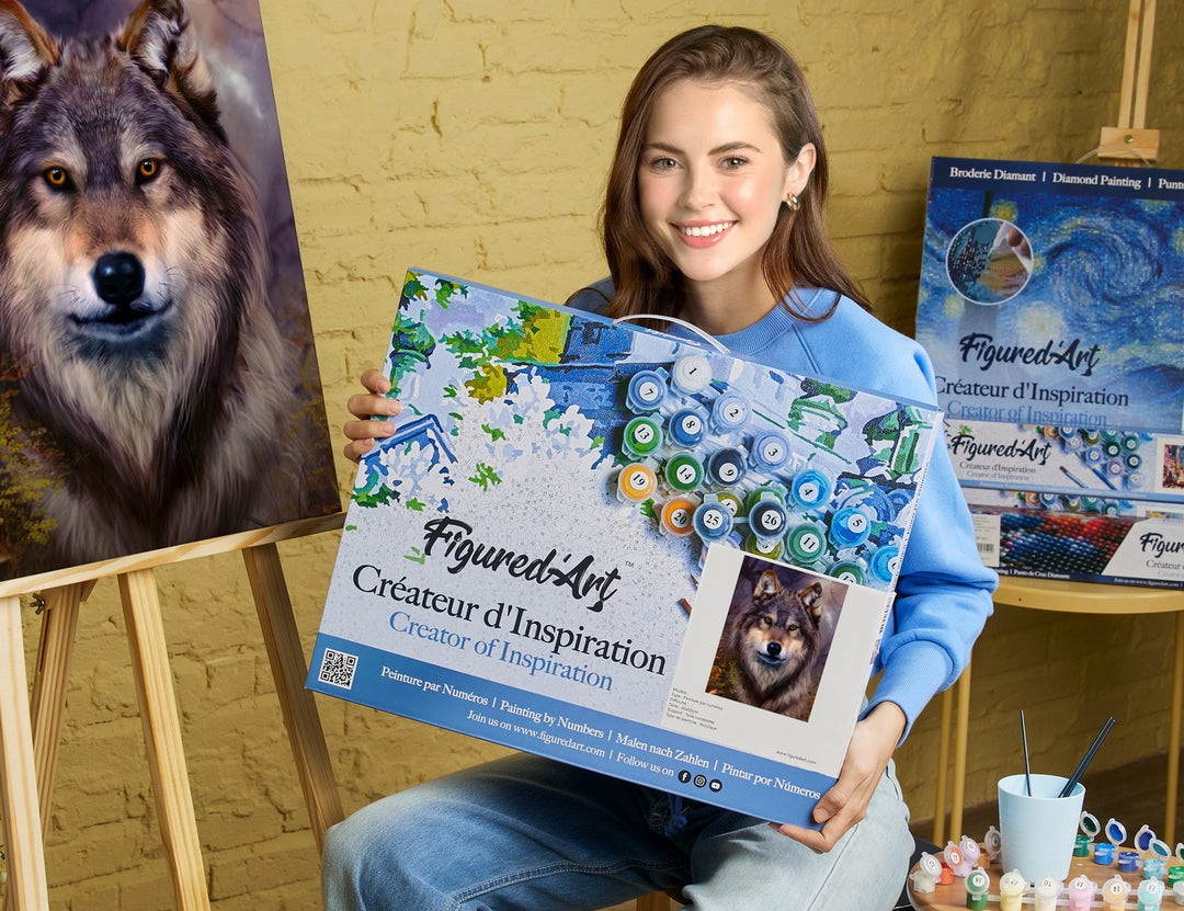 Figured'Art Malen nach Zahlen 40x50cm auf Keilrahmen gespannt Wolf Portrait - Kidis Art