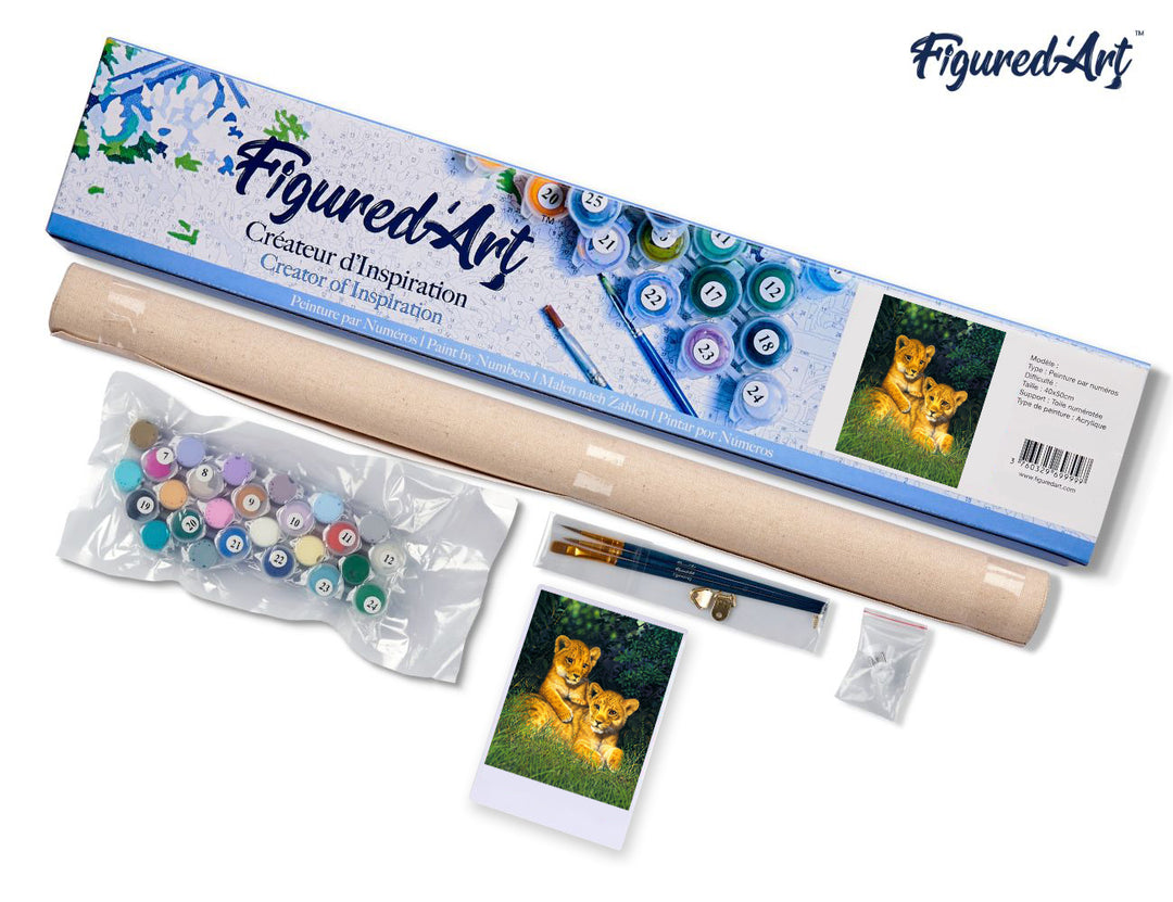 Malen nach Zahlen 40x50cm ohne Keilrahmen Figured’Art Junge Löwen