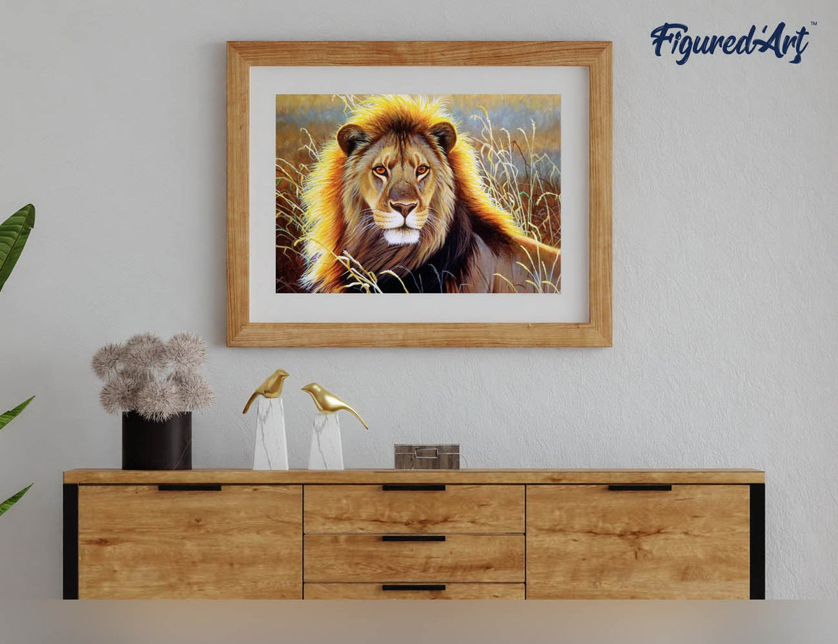Malen nach Zahlen 40x50cm auf Keilrahmen gespannt Figured’Art Löwe in der Savanne - Kidis Art