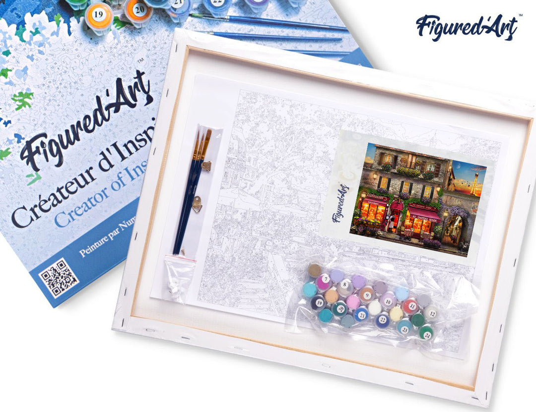 Malen nach Zahlen 40x50cm auf Keilrahmen gespannt Figured’Art Au Chapeau Rouge