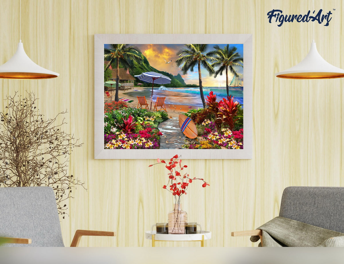 Malen nach Zahlen 40x50cm ohne Keilrahmen Figured’Art Palme am Strand - Kidis Art