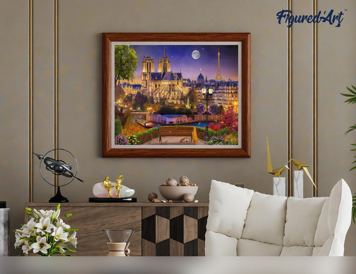 Malen nach Zahlen 40x50cm ohne Keilrahmen Figured’Art Notre Dame unter den Sternen