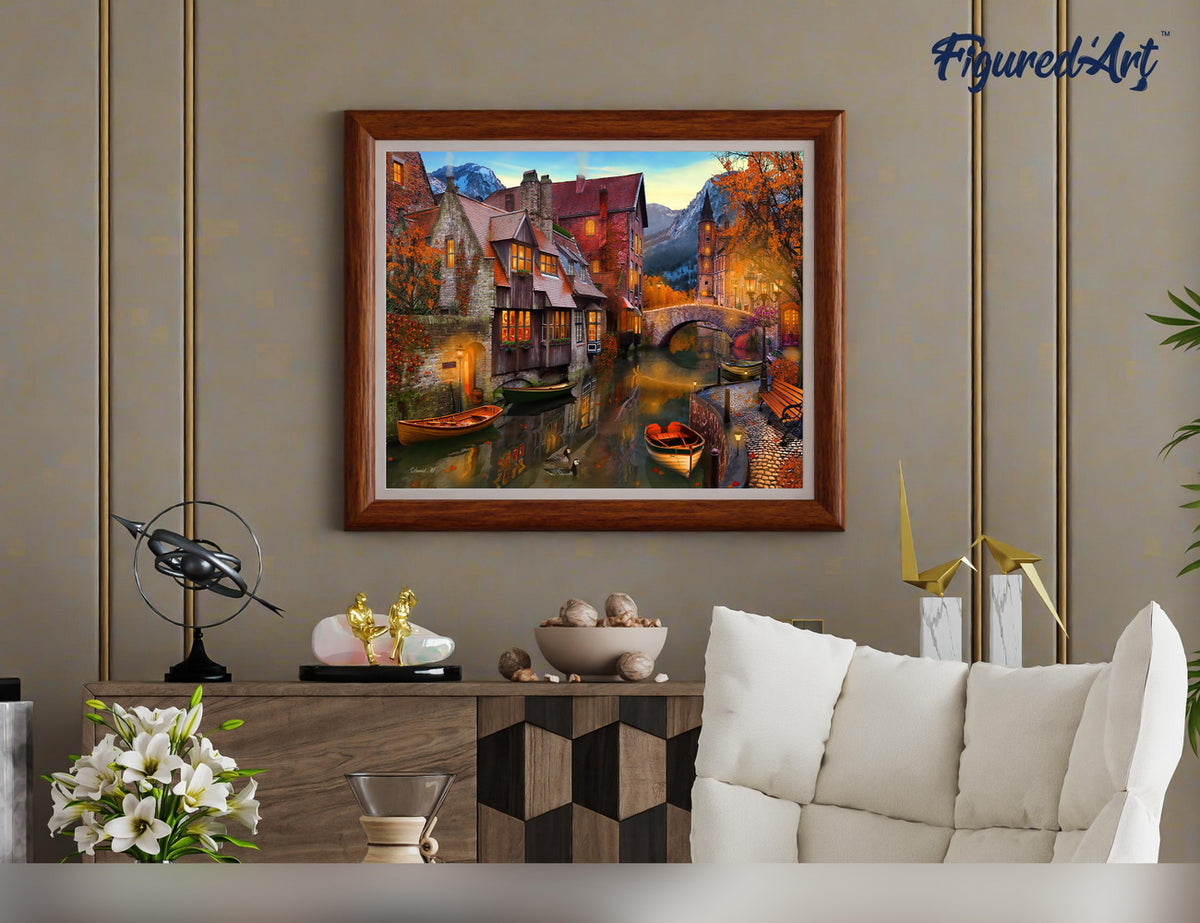 Malen nach Zahlen 40x50cm ohne Keilrahmen Figured’Art Kanal im Herbst - Kidis Art