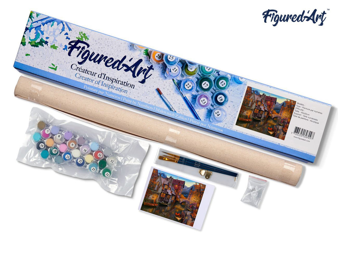 Malen nach Zahlen 40x50cm ohne Keilrahmen Figured’Art Kanal im Herbst