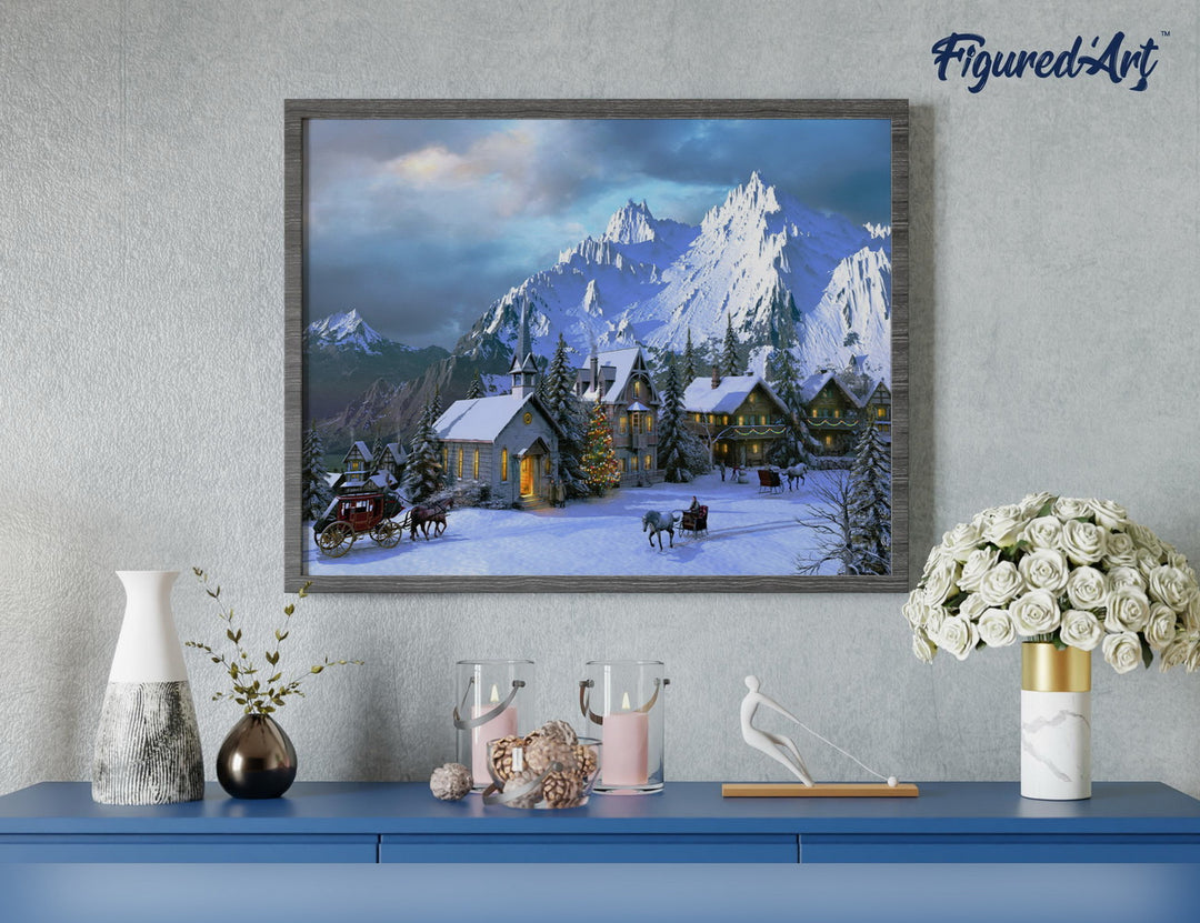 Malen nach Zahlen 40x50cm auf Keilrahmen gespannt Figured’Art Winter in den Alpen - Kidis Art