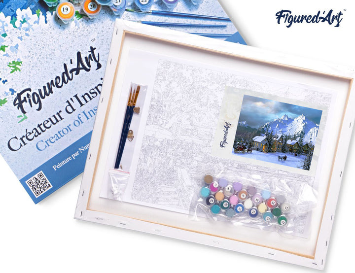 Malen nach Zahlen 40x50cm auf Keilrahmen gespannt Figured’Art Winter in den Alpen - Kidis Art