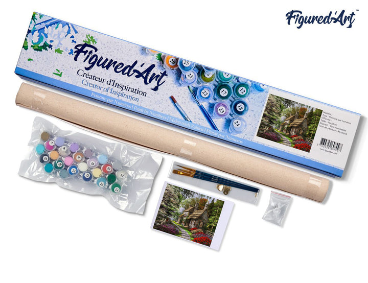 Malen nach Zahlen 40x50cm ohne Keilrahmen Figured’Art Hütte auf dem Land