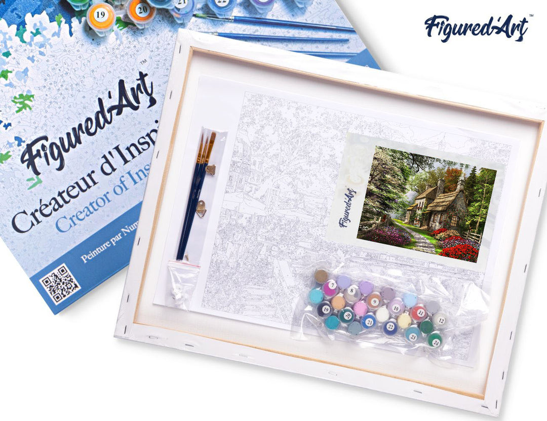 Malen nach Zahlen 40x50cm auf Keilrahmen gespannt Figured’Art Hütte auf dem Land