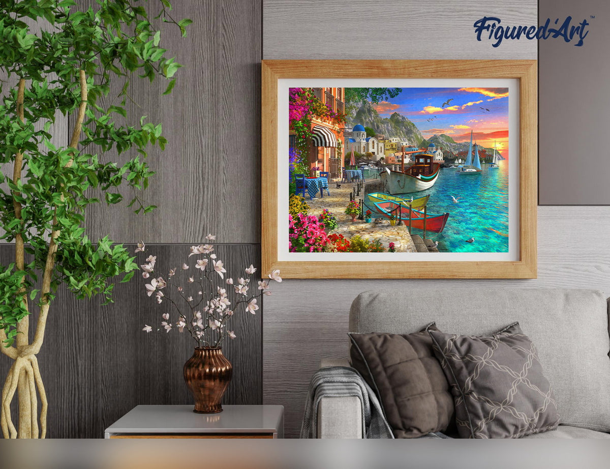 Malen nach Zahlen 40x50cm auf Keilrahmen gespannt Figured’Art Kleiner Hafen - Kidis Art