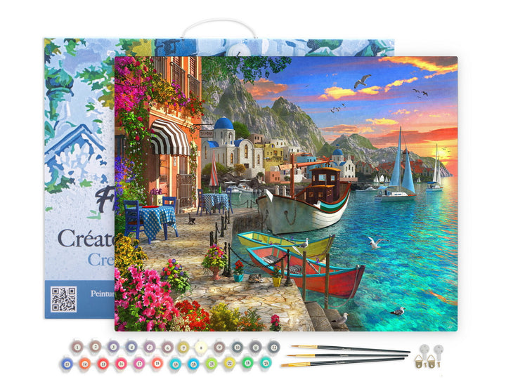 Figured'Art Malen Nach Zahlen Kleiner Hafen 40x50 cm Auf Keilrahmen Komplett-Set Mit Farben Pinsel - Kidis Art