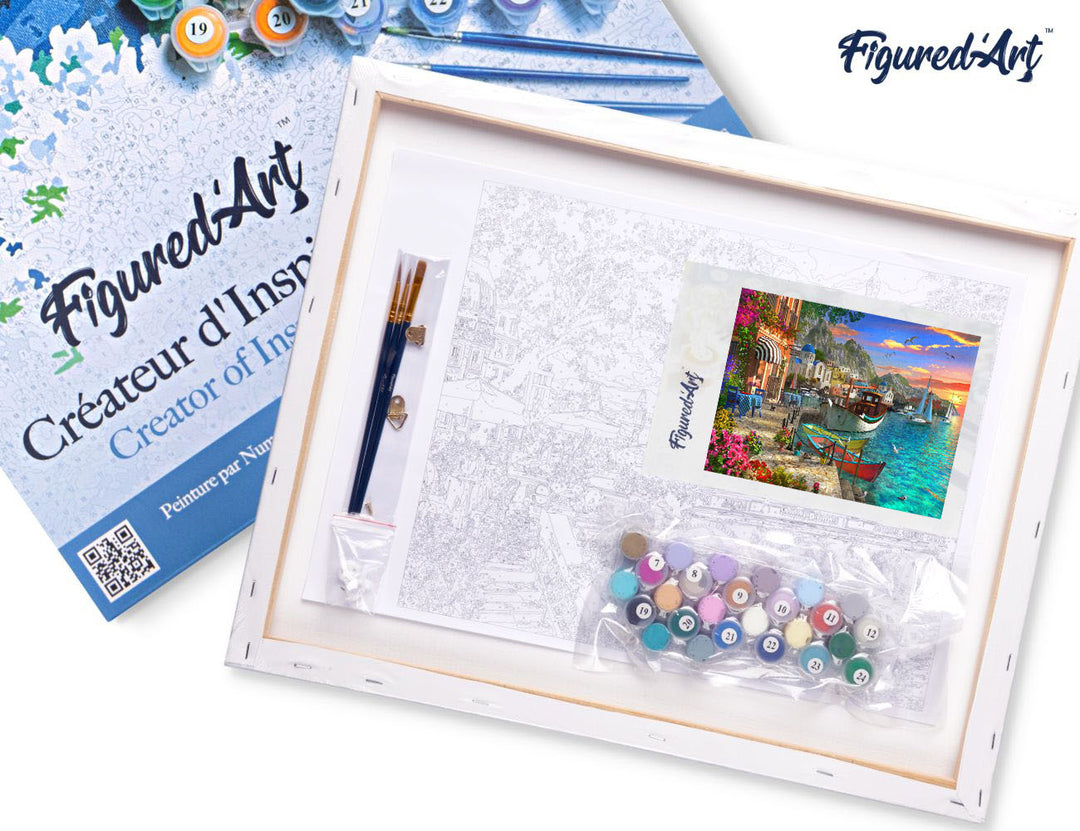 Figured'Art Malen Nach Zahlen Kleiner Hafen 40x50 cm Auf Keilrahmen Komplett-Set Mit Farben Pinsel - Kidis Art