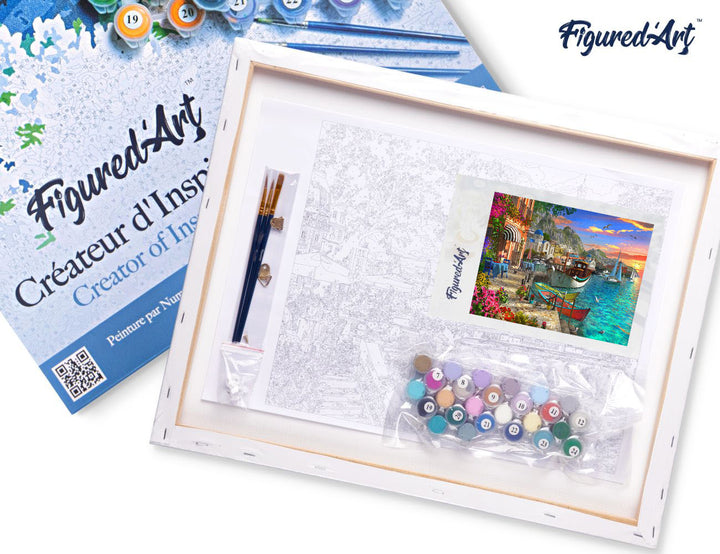 Figured'Art Malen Nach Zahlen Kleiner Hafen 40x50 cm Auf Keilrahmen Komplett-Set Mit Farben Pinsel - Kidis Art