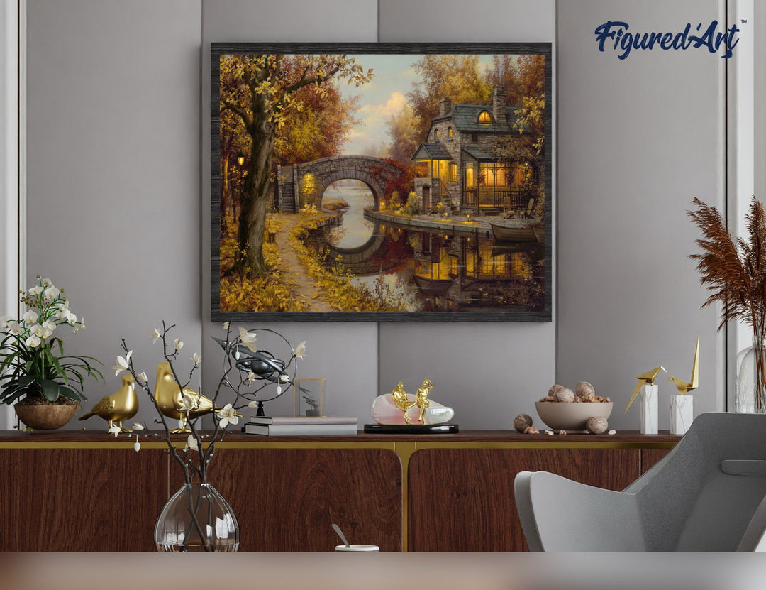 Malen nach Zahlen 40x50cm auf Keilrahmen gespannt Figured’Art Landhaus im Herbst