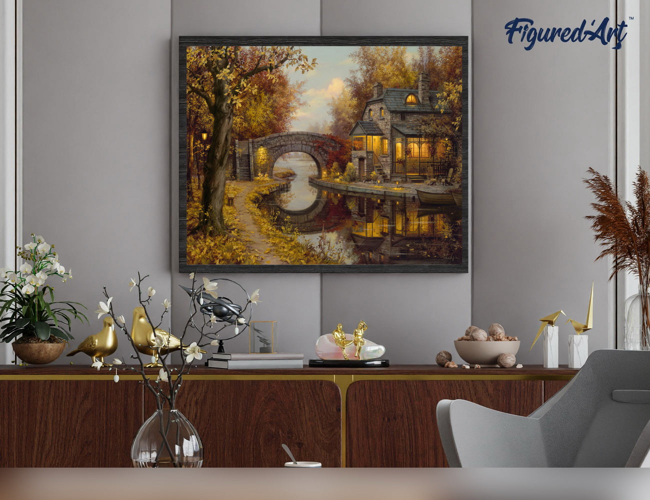 Malen nach Zahlen 40x50cm auf Keilrahmen gespannt Figured’Art Landhaus im Herbst - Kidis Art
