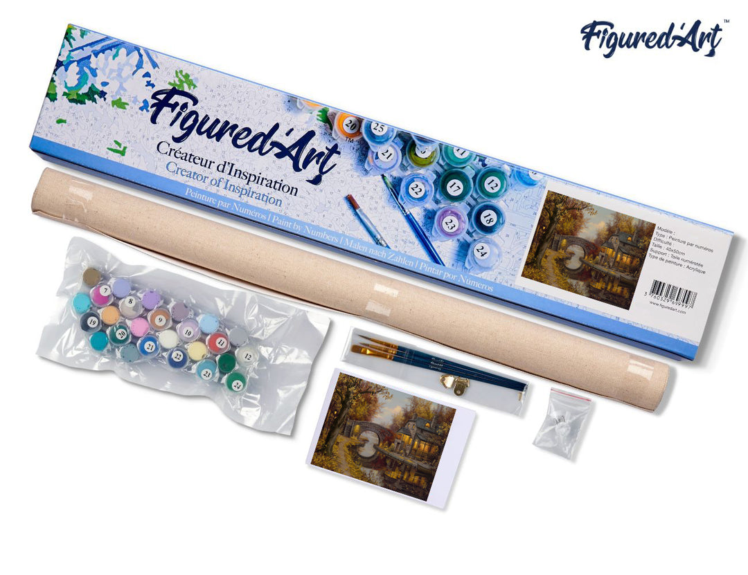 Malen nach Zahlen 40x50cm ohne Keilrahmen Figured’Art Landhaus im Herbst