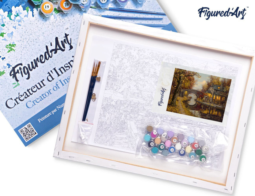 Malen nach Zahlen 40x50cm auf Keilrahmen gespannt Figured’Art Landhaus im Herbst