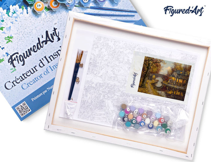 Malen nach Zahlen 40x50cm auf Keilrahmen gespannt Figured’Art Landhaus im Herbst