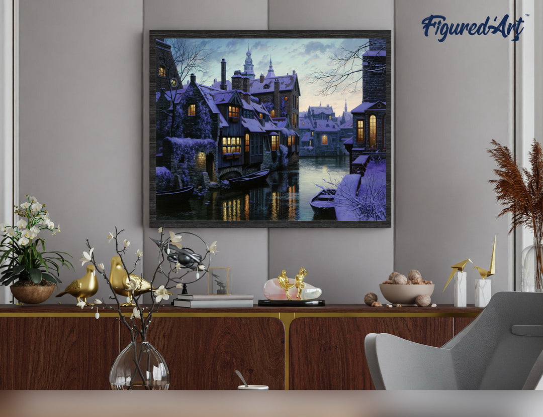 Malen nach Zahlen 40x50cm ohne Keilrahmen Figured’Art Kanal im Winter