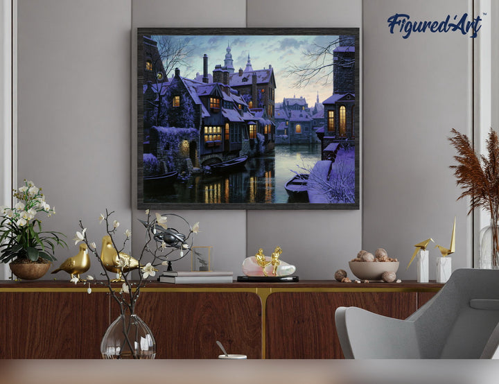 Malen nach Zahlen 40x50cm auf Keilrahmen gespannt Figured’Art Kanal im Winter